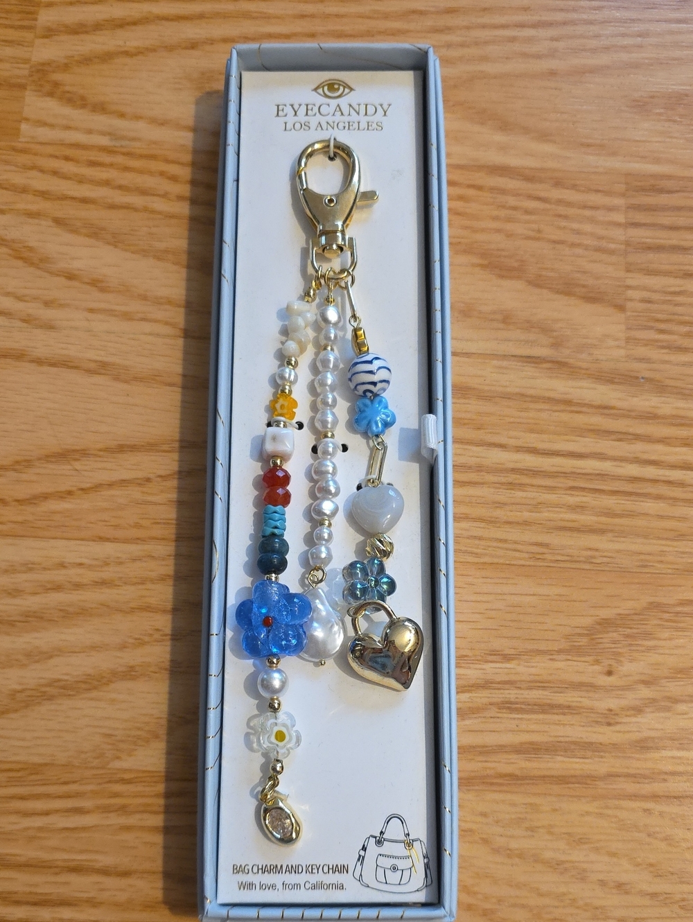 eye candy Blue & White Beaded Key or Bag Charm